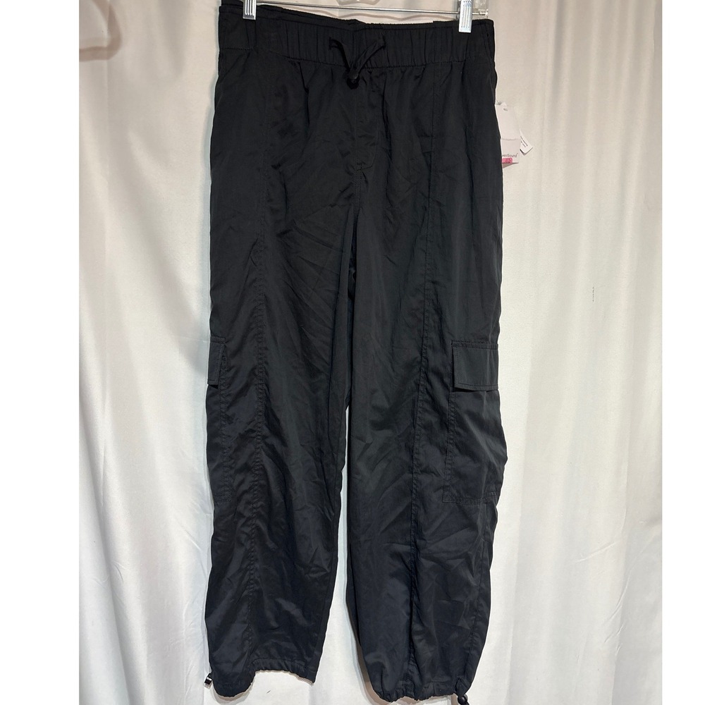 Westbound Womens Black Parachute Cargo Pants High Rise Adjustable Leg XL Short